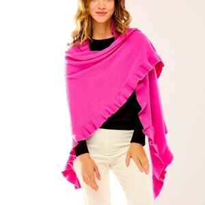 Minnie Rose Fushia Cashmere Ruffle Shawl Cape Wrap